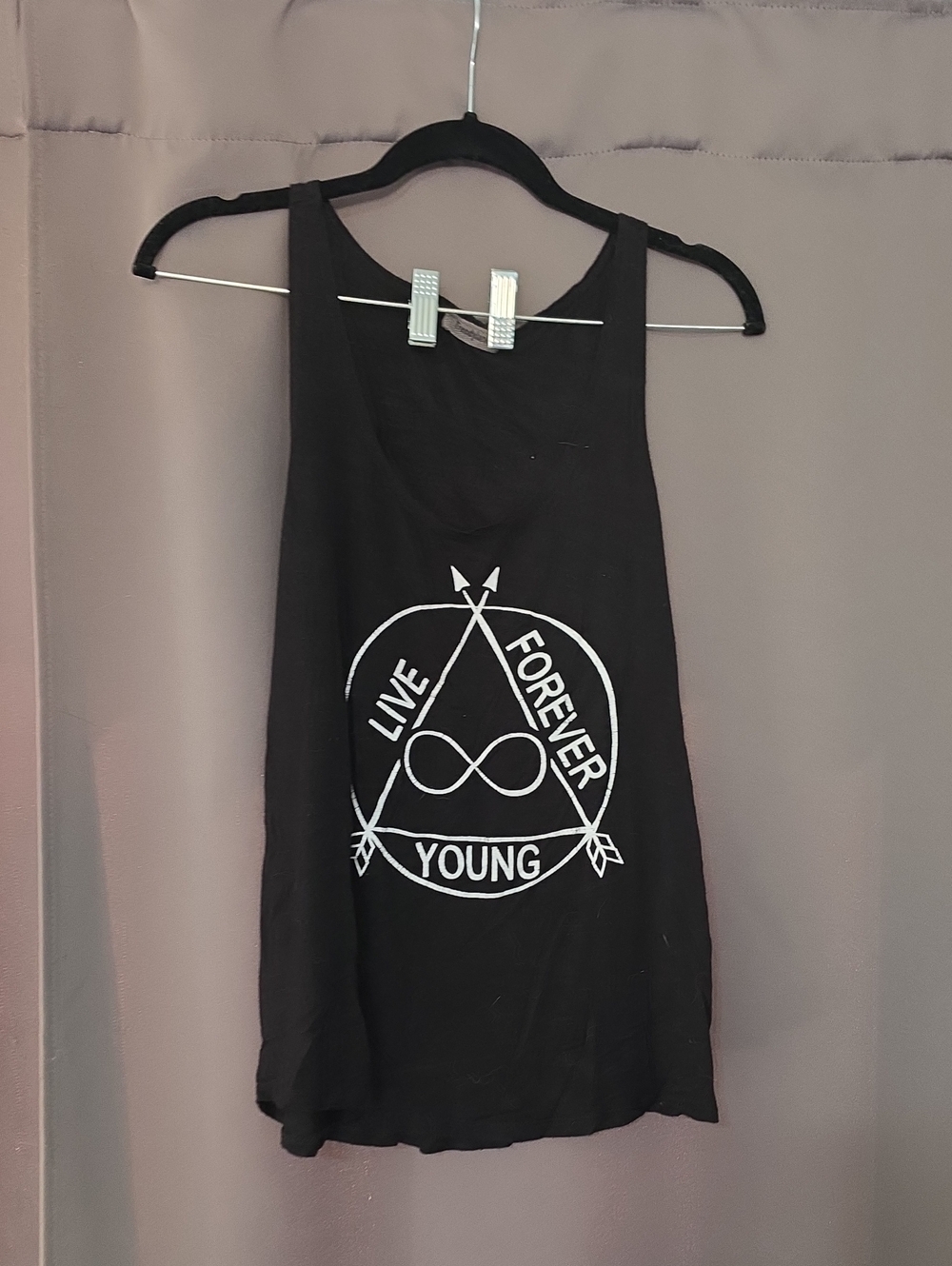 Live Forever Young Black Graphic Tank Top